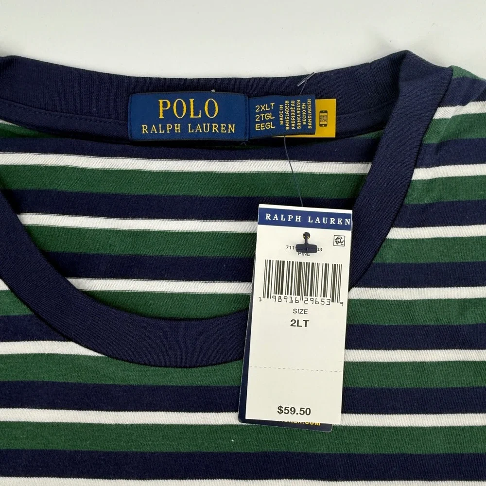 Polo‎ Ralph Lauren Mens Striped T-Shirt 2XLT Tall Pine Green Navy Blue NWT